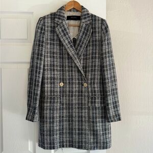 Zara Coat - black and white plaid pattern - Size S